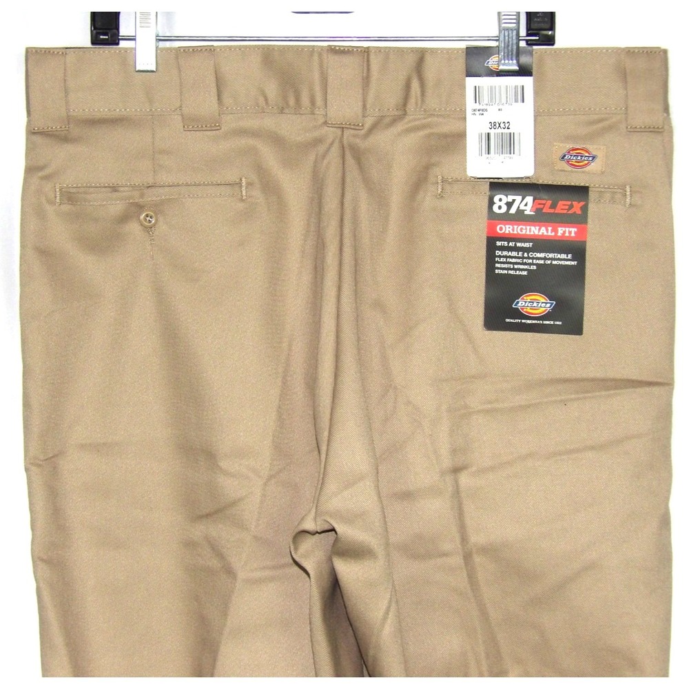 NEW! DICKIES 874 FLEX Khaki Original Fit Work Pants Men's 38 X 32 NWT!